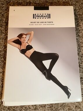 Wolford velvet de luxe 66 tights, color black, size: S